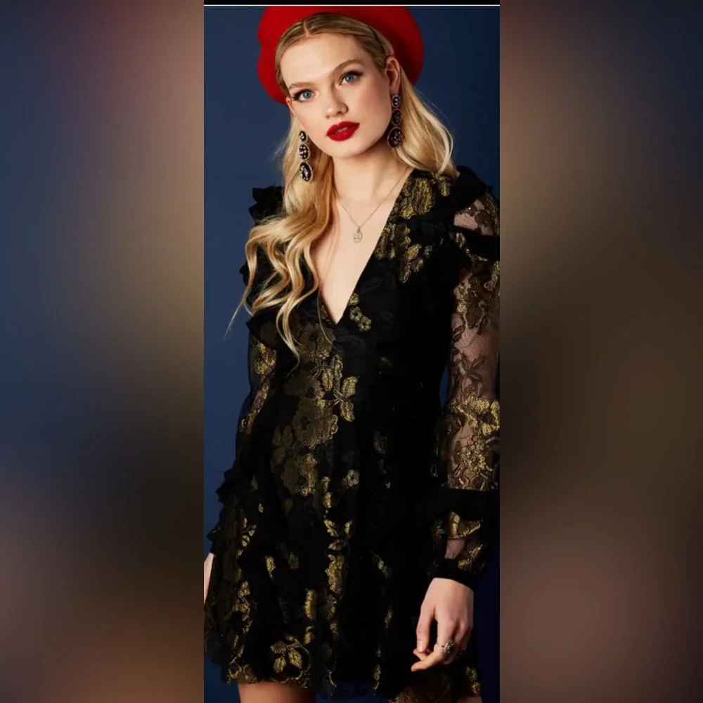 For Love & Lemons Bumble Long Sleeve Ruffle Dress NWT Size S - Picture 5 of 12